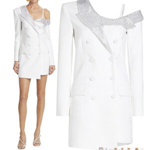 NWD L'Agence Dorothea Embellished Asymmetric Blazer Mini Dress Sz 2 White #4E501